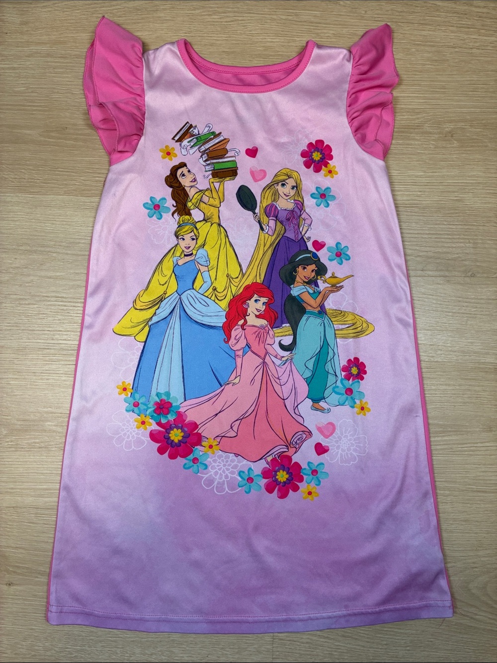 Disney Princess Pink Sleep Dress Nightgown Belle Rapunzel Ariel Jasmine 8